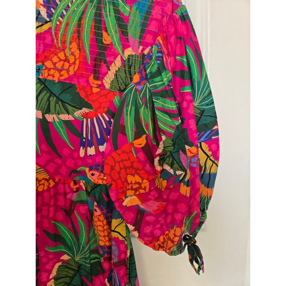 FARM Rio Painted Toucans Tiered Midi Colorful Dress Size Medium Vacation - Picture 10 of 10